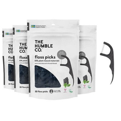 The Humble Co. Plant-Based Dental Floss Picks Charcoal 50ct/4pk - Imperfect Box by This is Beauty US