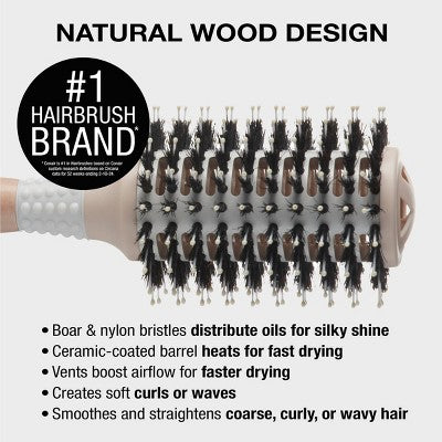 Conair Ceramic Wood Vented Boar Bristle Round Hair Brush Large Barrel All Hair - Imperfect Box by This is Beauty US