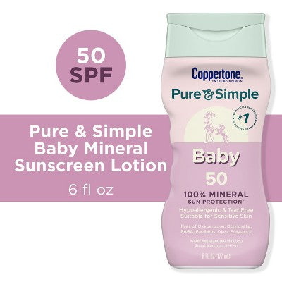 Coppertone Pure &amp; Simple Baby Mineral SPF 50 6 fl oz - Imperfect Container