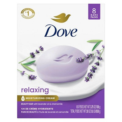 Dove Beauty Relaxing Bar Soaps Lavender Oil &amp; Chamomile 30oz/8pk - Imperfect Box by This is Beauty US