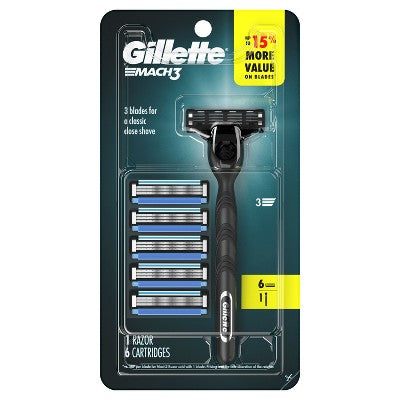 Gillette Mach3 Value Pack Razor Handle + 6 Blade Refills - Imperfect Box by This is Beauty US