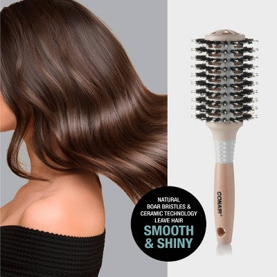 Conair Ceramic Wood Vented Boar Bristle Round Hair Brush Large Barrel All Hair - Imperfect Box by This is Beauty US