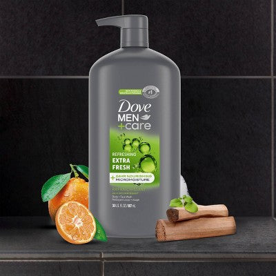 Dove Men+Care Extra Fresh Refreshing Body &amp;Face Wash Pump 30 fl oz - Imperfect container by This is Beauty US