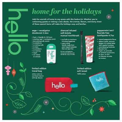hello Holiday Home for the Holidays Toothpaste and Deodorant Travel Toiletry Bag Kit 5pc - New by This is Beauty US