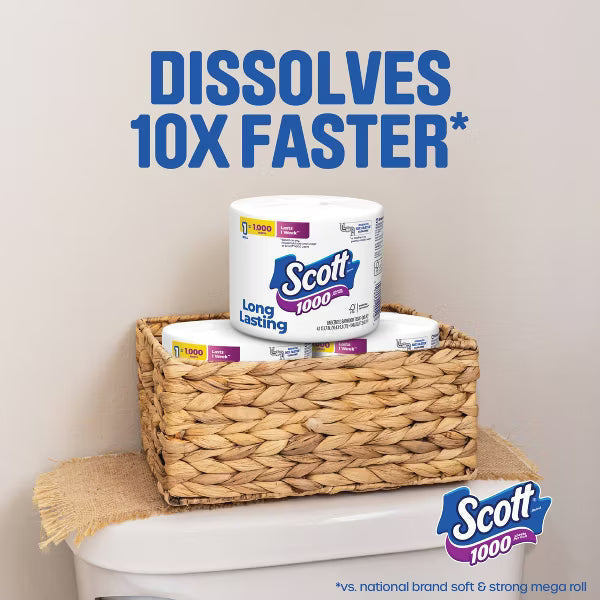 Scott 1000 Septic-Safe 1-Ply Toilet Paper - 4 Rolls: 1000 Sheets Per Roll  DestGlow