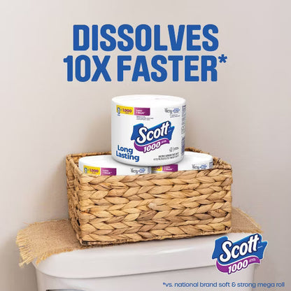 Scott 1000 Septic-Safe 1-Ply Toilet Paper - 4 Rolls: 1000 Sheets Per Roll  DestGlow