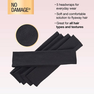 Scunci by Conair No Damage Stretch Fabric Headbands Black 5pcs - New by This is Beauty US