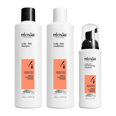 Nioxin System 4 Hair Thickening Colored &amp; Damaged Hair Shampoo &amp; Conditioner Kit 3ct - New