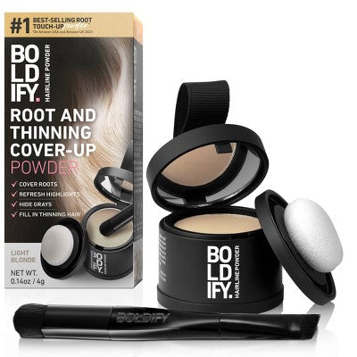 BOLDIFY Root Touch Up Powder with Brush, Covers Thinning Hair &amp; Grays, Water-Resistant Light Blonde - Imperfect Box by This is Beauty US