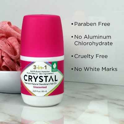 Crystal 3-in-1 Natural Mineral Roll-On Deodorant Unscented 2.25 fl oz - New