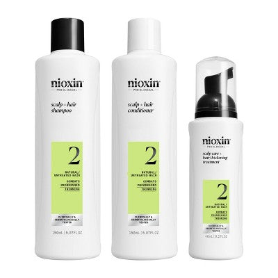Nioxin System 2 Hair Thickening Natural &amp; Untreated Hair Shampoo &amp; Conditioner Kit 3ct - New