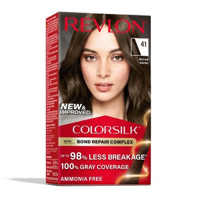 Revlon ColorSilk Permanent Hair Color with Bond Repair Complex 41 Medium Brown 4.4 fl oz - Imperfect Box by This is Beauty US