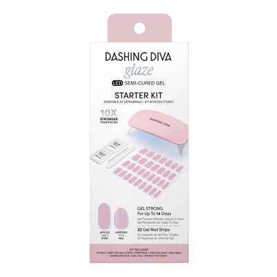 Dashing Diva Glaze Semi-Cured Gel Nail Polish Strips Starter Kit Powder Pink 32ct - New
