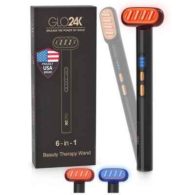 GLO24K 6-in-1 Beauty Therapy Wand for Face Eyes and Neck - New