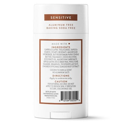 Native Sensitive Solid Deodorant for Women &amp; Men Coconut &amp; Vanilla 2.65oz - New