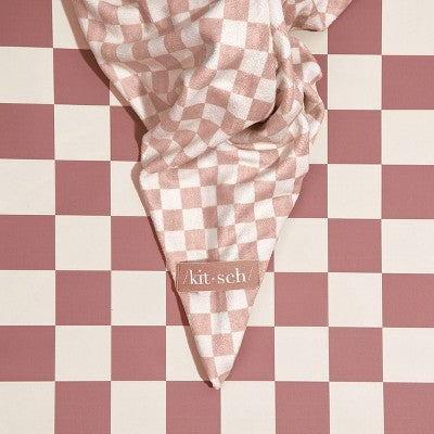 Kitsch Extra Large Quick-Dry Hair Towel Wrap Terracotta Checker - New by This is Beauty US