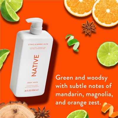 Native Body Wash for Men &amp; Women Citrus &amp; Herbal Musk Sulfate Free with Pump 36 fl oz - Imperfect Container by This is Beauty US