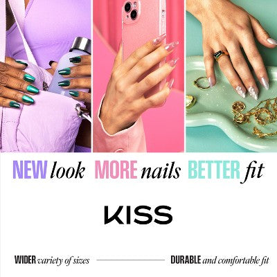 KISS Nails GLAM Jeweled Press-On Fake Nails Medium Almond Ripple 35ct - New by This is Beauty US