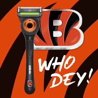 Gillette Labs Mens Special NFL Bengals Edition Shaving Razor with 4 Refills and Magnetic Stand - New
