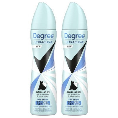 Degree Ultra Clear Black + White Pure Clean Antiperspirant &amp; Deodorant Dry Spray 3.8oz/2ct - New