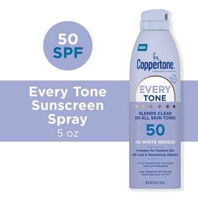 Coppertone Every Tone Sunscreen Spray SPF 50 5oz - New