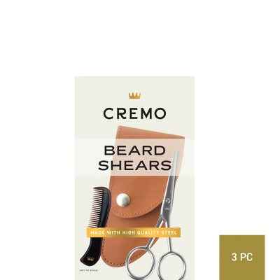 Cremo Beard and Mustache Stainless Steel Shears With Synthetic Leather Carrying Case And Comb For Precise Facial Hair Trimming - New