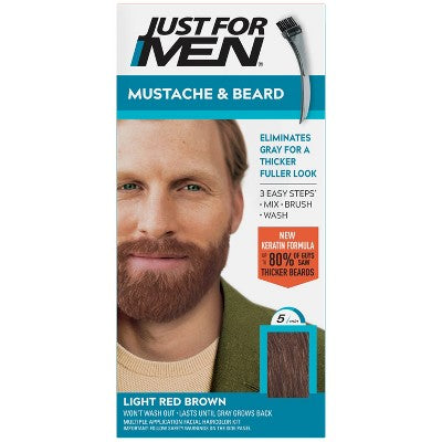 Just For Men Mustache &amp; Beard Coloring for Gray Hair with Brush Included Light Red Brown M27 - New