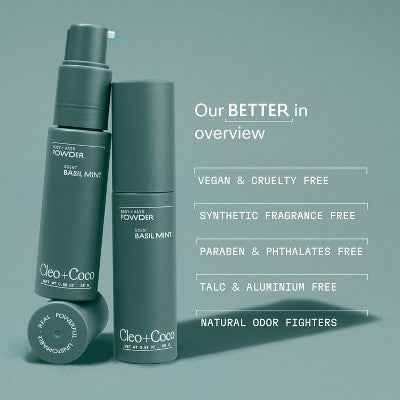 cleo+coco. Body and Hair Antiperspirants and Deodorant Powder Basil Mint 0.88oz - New