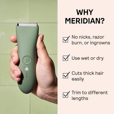 Meridian Trimmer Original Pubic &amp; Body Hair Trimmer for Men &amp; Women, Below-the-Belt Groomer, Ball Trimmer, Bikini Trimmer Sage - Imperfect Box by This is Beauty US