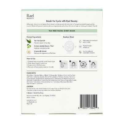 Rael Beauty Tea Tree Facial Sheet Mask 5ct/4.2oz - New