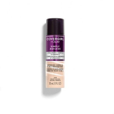 COVERGIRL + Olay Simply Ageless 3-in-1 Liquid Foundation with Hyaluronic Complex + Vitamin C 220 Creamy Natural 1 fl oz - Imperfect Container by This is Beauty US