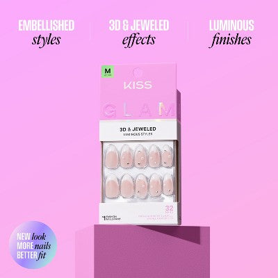 KISS Nails GLAM Jeweled Press-On Fake Nails Medium Almond Ripple 35ct - New by This is Beauty US