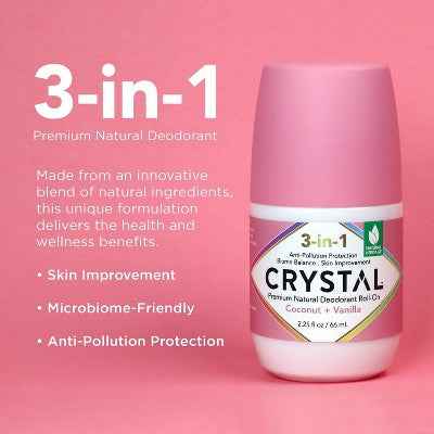 Crystal 3-in-1 Natural Mineral Roll-On Deodorant Coconut + Vanilla 2.25 fl oz - New
