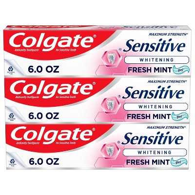 Colgate Sensitive Toothpaste Maximum Strength with Whitening Fresh Mint Gel 6oz/3pk - Imperfect Box by This is Beauty US