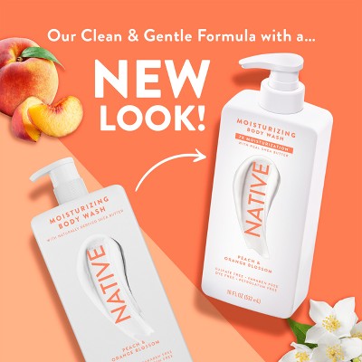 Native Moisturizing Shea Butter 24hr Hydration Body Wash Peach &amp; Orange Blossom 18 fl oz - Imperfect Container