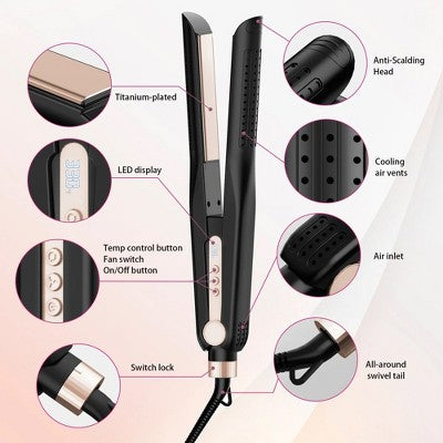 NICEBAY Airflow Styler, Titanium Hair Straightener &amp; Curling Iron with Cooling Air Vents, 5 Temps, Dual Voltage &amp; Auto Shutoff - Imperfect Box