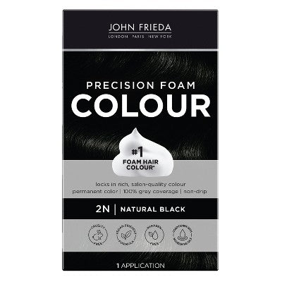John Frieda Luminous Black Precision Foam Color, Hair Color Foam 2N Natural Black - Imperfect Box by This is Beauty US