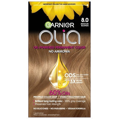 Garnier Olia Oil Permanent Hair Color 8.0 Medium Blonde 1 kit 6.3 fl oz - Imperfect Box by This is Beauty US