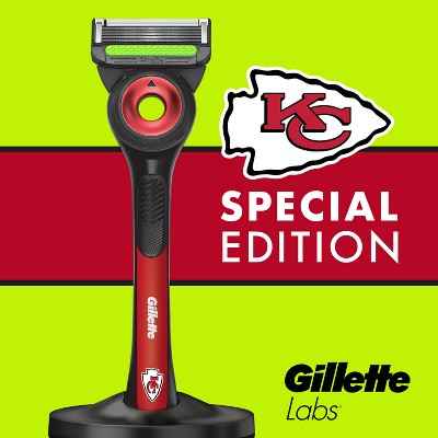 Gillette Labs Mens Special NFL Chiefs Edition Shaving Razor with 4 Refills and Magnetic Stand - New