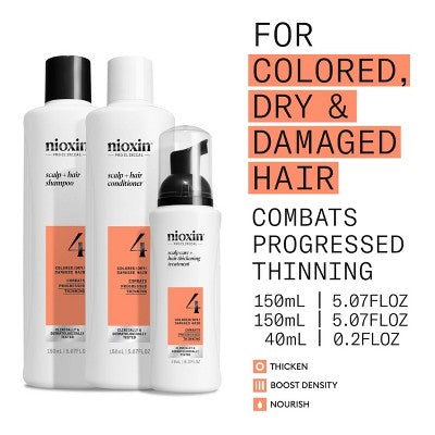 Nioxin System 4 Hair Thickening Colored &amp; Damaged Hair Shampoo &amp; Conditioner Kit 3ct - New