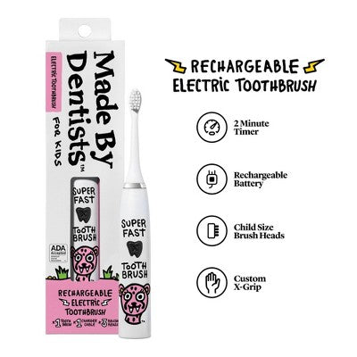 Made by Dentists Kids; Rechargeable Electric Toothbrush with 2 Replacement Toothbrush Heads Cheetah - New by This is Beauty US