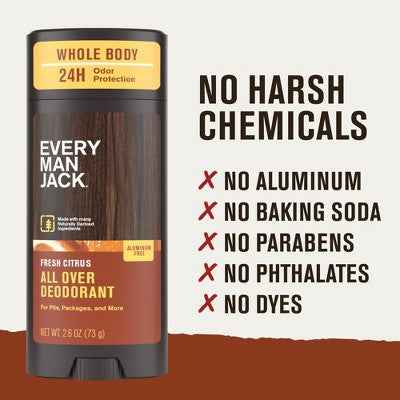 Every Man Jack All Over Solid Deodorant Fresh Citrus 2.6oz - New