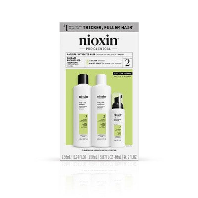 Nioxin System 2 Hair Thickening Natural &amp; Untreated Hair Shampoo &amp; Conditioner Kit 3ct - New