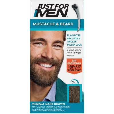 Just For Men Mustache &amp; Beard Coloring for Gray Hair with Brush Included Medium Dark Brown M40 - New by This is Beauty US