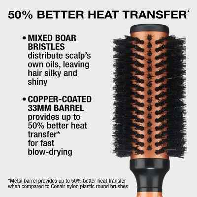 Conair Copper Pro Mixed Boar Bristle Round Hair Brush - Imperfect Box