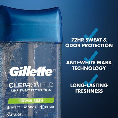 Gillette 72 Hours Sweat Protection Clear Gel Antiperspirant &amp; Deodorant for Men Power Rush 2pk/3.8oz - New by This is Beauty US