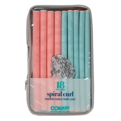 Conair Heatless Spiral Curl Rollers Coral &amp; Teal 18pcs - New