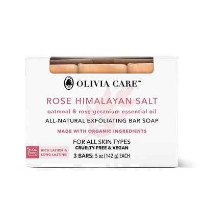 Olivia Care All-Natural Exfoliating Bar Soap Set Rose Himalayan Salt 15oz/3ct - New