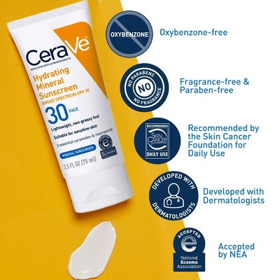 CeraVe Hydrating Mineral Face Sunscreen Lotion &amp; SPF 30 2.5oz - Imperfect Box