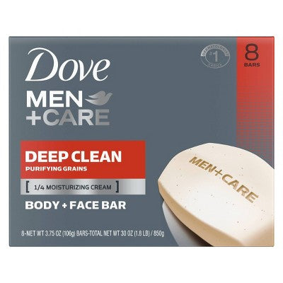 Dove Men+Care 3-in-1 Deep Clean Hand &amp; Body + Face + Exfoliation Bar Soap 3.75oz/8pk - New by This is Beauty US